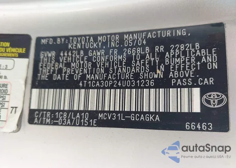 2004 Toyota Camry Solara Sle V6 from USA, damaged, VIN 4T1CA30P24U031236